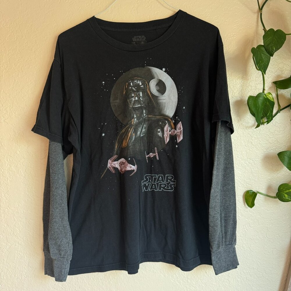 Star Wars Darth Vader Graphic Layered Long Sleeve T-Shirt – Black & Gray - Picture 1 of 6